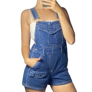 VTG Original Threads Y2K Blue Denim Shortalls Retro Cowgirl Western Overalls - S